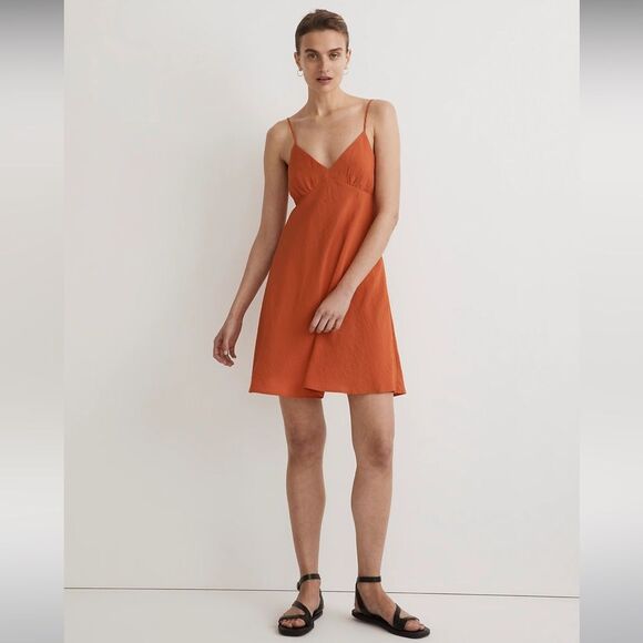 Madewell NWT Layton Mini Slip Dress Size 14 in Copperwashed Orange - Picture 2 of 7